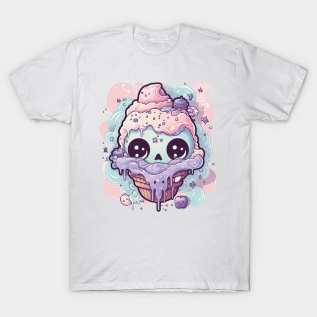 Kawaii Ice Cream Zombie Food Monsters: When the Cuties Bite Back - A Playful and Spooky Culinary Adventure! T-Shirt by HalloweeenandMore